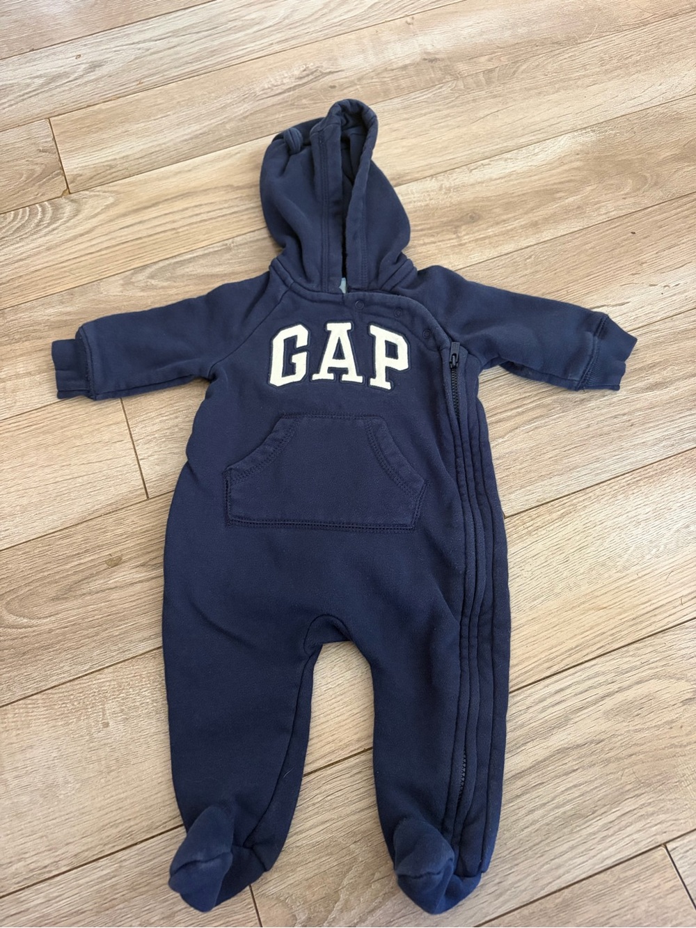 GAP Navy Hooded One-Piece Footie with Front Pocket